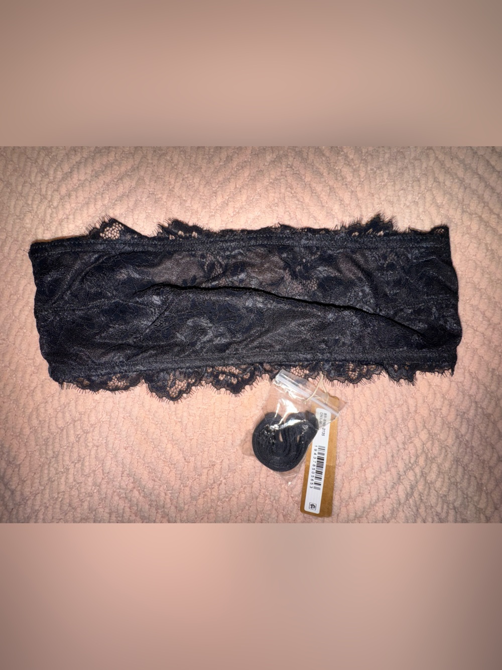 SKIMS Onyx Lace Strapless Bandeau Bra w Single Lace Glove Medium NWT